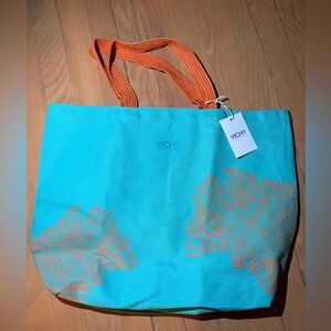 Turquoise and Orange Vichy Tote Bag